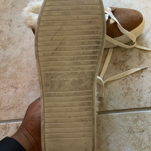 Tan Suede Fur Platform Sneakers, size 7.5 - Picture 2 of 6